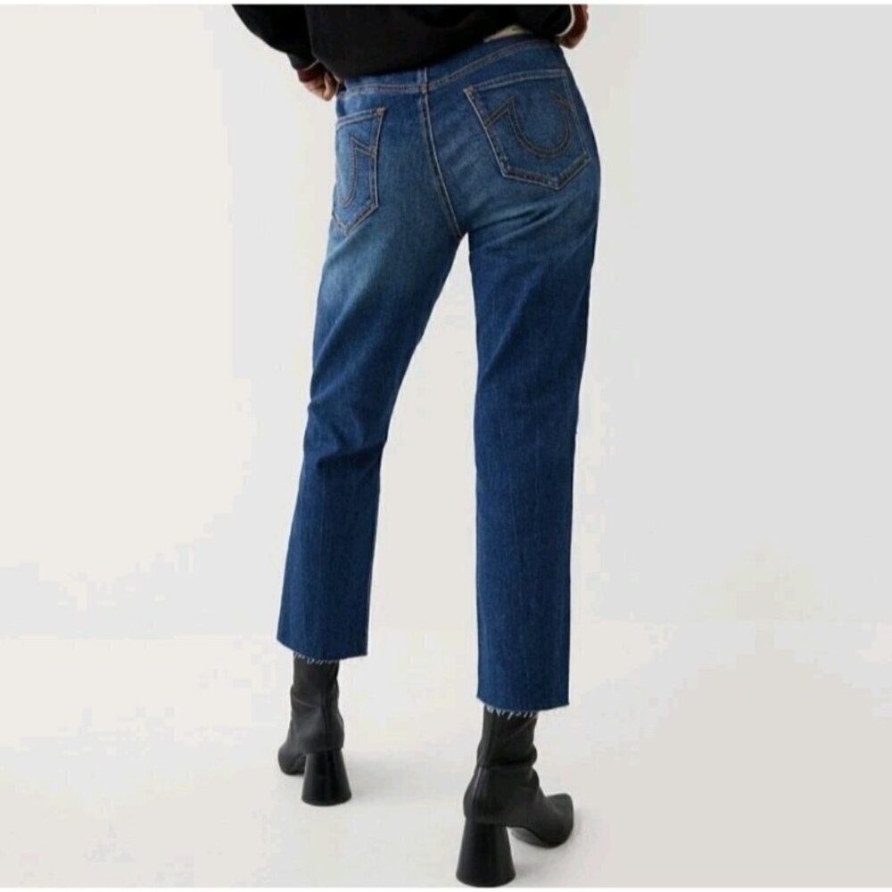 True Religion Starr High Rise Cropped Straight Leg Jeans Women’s Size 26 Ripped - Picture 2 of 13